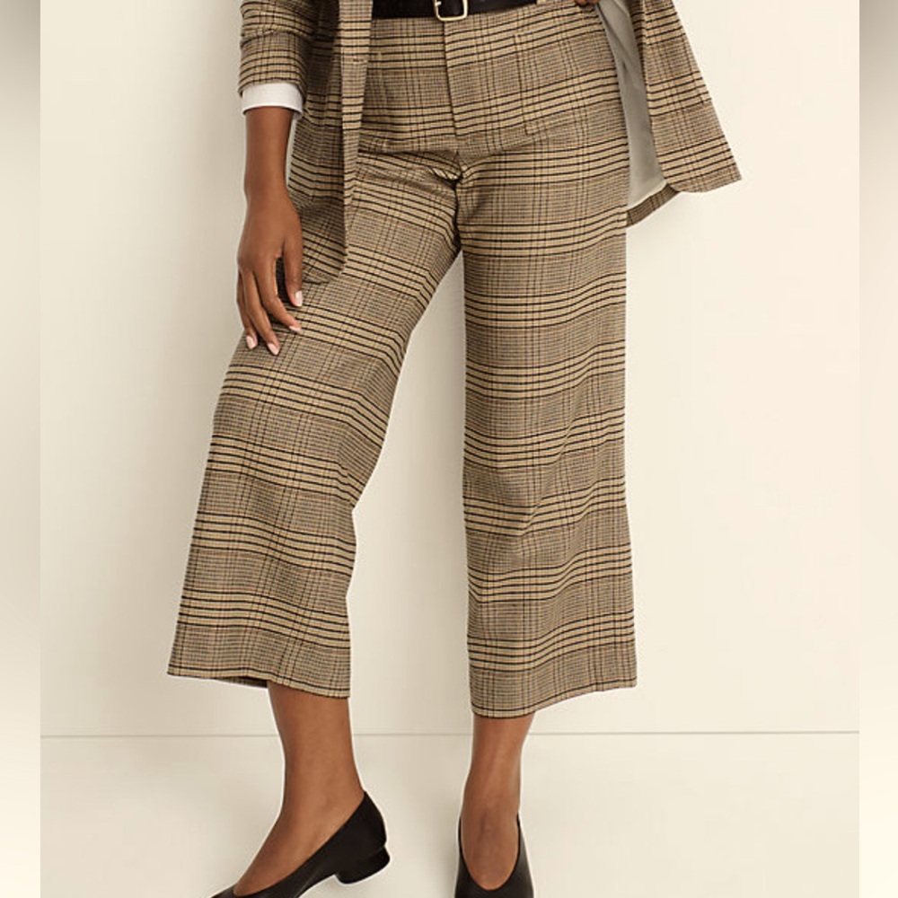 Brown Red And Gray Glen Plaid Cropped Trousers Culotte Size 8